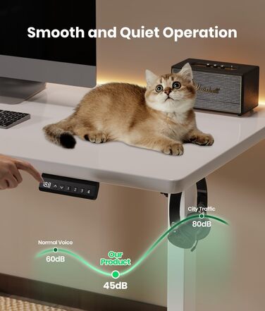 Електричний стіл з регулюванням висоти, білий. Стільниця з USB-C, пам'ять, 2 гачки. Міцний, з двома моторами