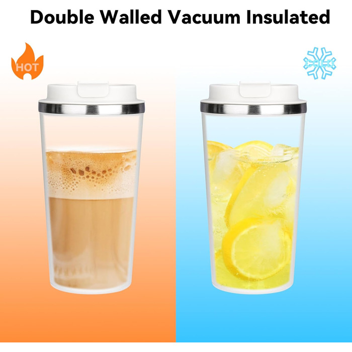 ERBO Термокружка для кави з нержавіючої сталі, 380 мл, 2 шт. (білий + рожевий), з кришкою, для кави на винос, екологічна