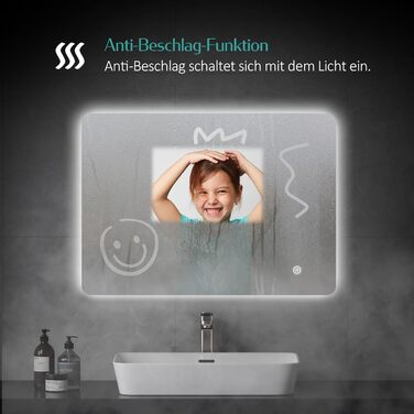 Дзеркало для ванної кімнати EMKE з підсвічуванням 40x60 см, антизапар, 2 кольори світла (тепле/холодне), вимикач-маятник, IP44, енергозберігаюче, захищене від вибуху (70x50 см)