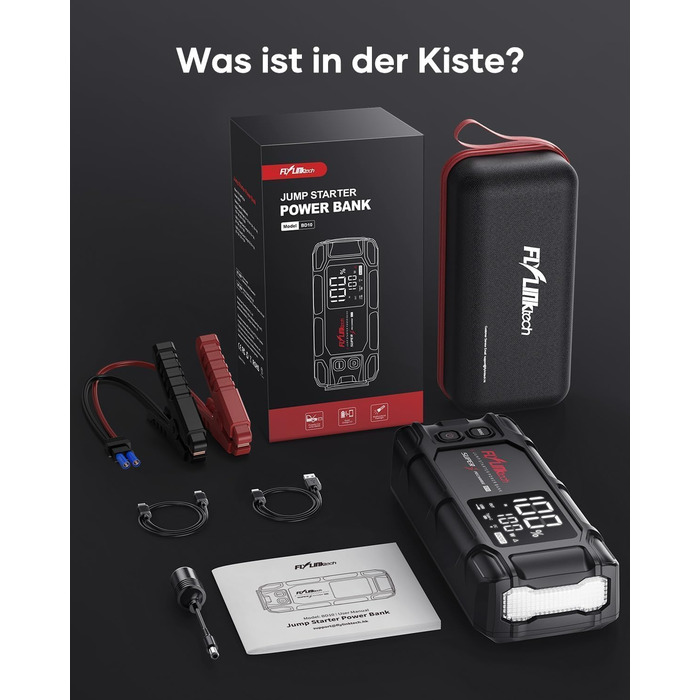 Powerbank Flylinktech 8000A для авто: стрибок старту, 26800mAh, PD65W, 8000A, для бензинових та дизельних двигунів (до 12.0L)