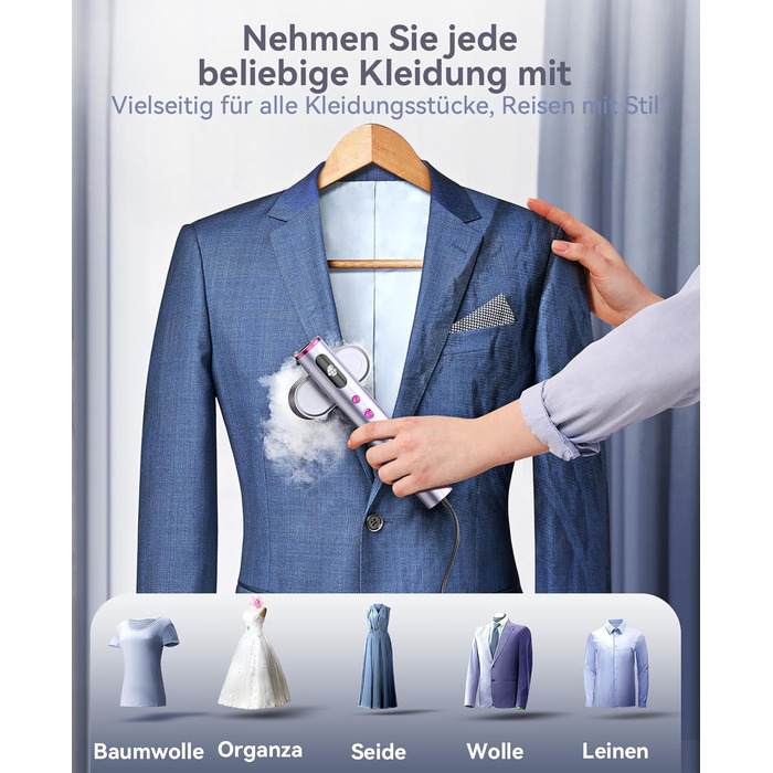 Jack & Rose Дампфглеттер: Портативний праска-парогенератор для подорожей, 1000W, 110-240V, 2-в-1, Швидкий нагрів 15с, Violet