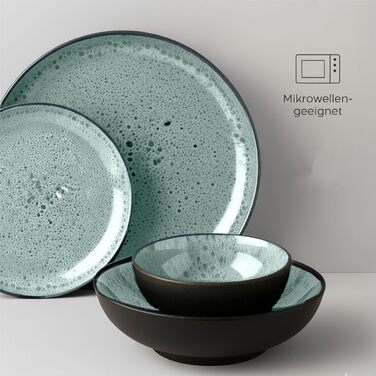 Набір посуду Twinzee Steingut 24 частини для 6 осіб: тарілки та миски, сервіз з каменю, колекція Riviera Sage