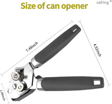 Відкривачка для консервів ручна, з нержавіючої сталі, з зручною ручкою та гострою лезою, багатофункціональна (сіра)