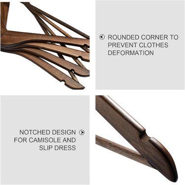 Дерев'яні вішалки для одягу HOUSE DAY, 20 шт., горіх, стабільні, обертаються, широкі (44,5 см)