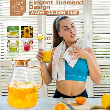 Скляна карафа Yirilan 2.2 л з кришкою, 74 унції, для води, 3 літри