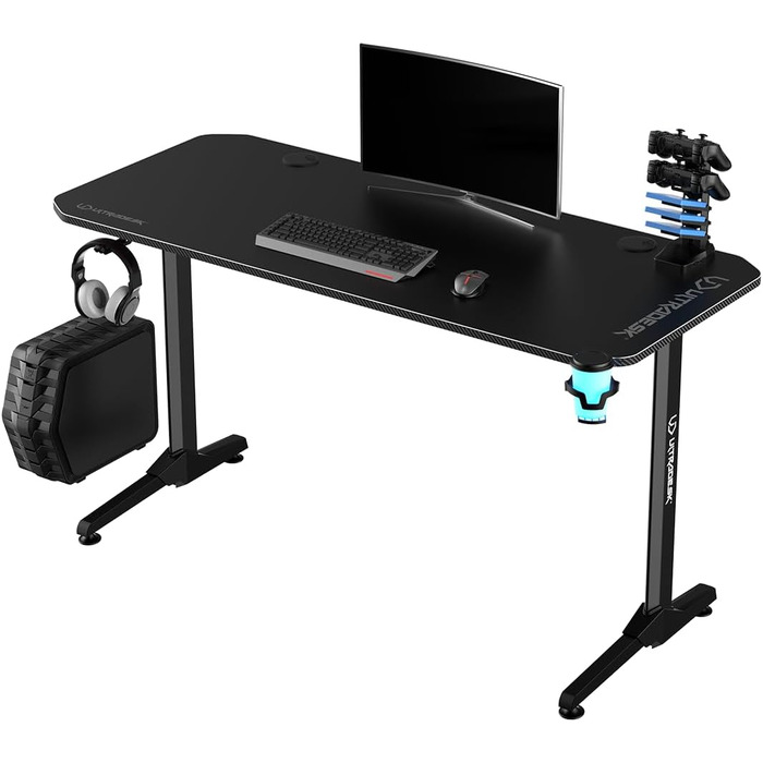 Ігровий стіл ULTRADESK FRAG V3 140x60 см, чорний, сталевий каркас, для 2 моніторів, аксесуари в комплекті