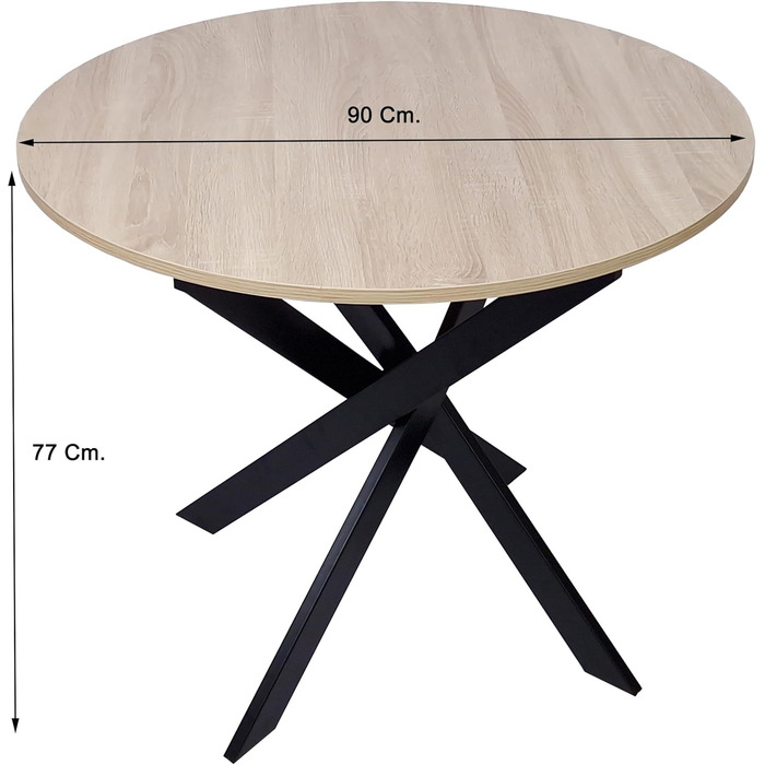 Круглий обідній стіл Skraut Home Zen | 90x90x77 см | Для вітальні | На 4 особи | Матеріал: дуб, чорні ніжки