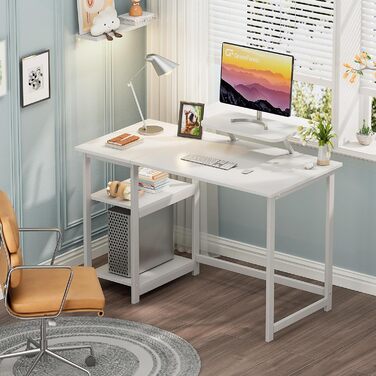 Компактний білий стіл GreenForest 100x50 см з місцем для зберігання та підставкою для монітора – ідеальний для дому та офісу