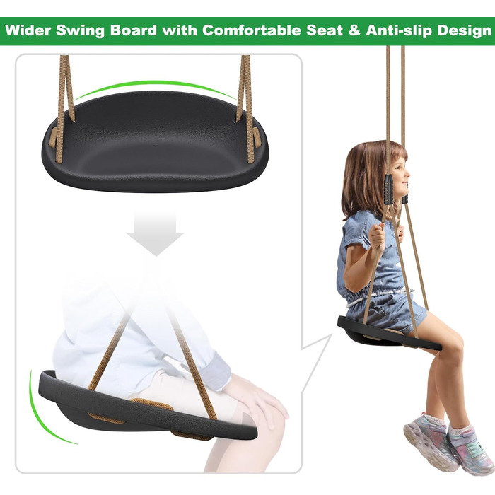 Дитяча гойдалка BeneLabel для дому та вулиці, міцна гума, регульоване положення 130-200 см, мотузка для підлітків/дорослих, зелений колір, 113 кг, комплект 2 шт.