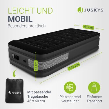 Надувний матрац Juskys самонадувний 150x200 см - 2-х місний з вбудованим насосом - ідеальний для гостей або кемпінгу - водонепроникний, блакитно-білий (чорний, одинарний)