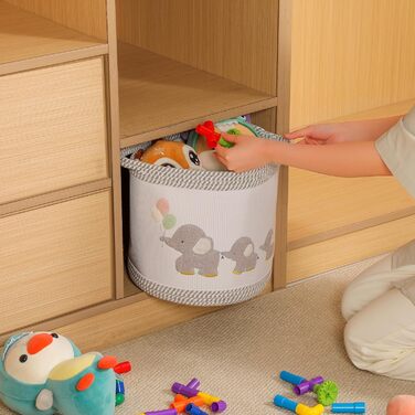 Набір кошиків для зберігання 3 шт. з плетіння, дитячі кошики для іграшок, білизни, складний органайзер для дитячої кімнати, для іграшок, одягу, м'яких іграшок, місткі та надійні кошики (Сірий слон)