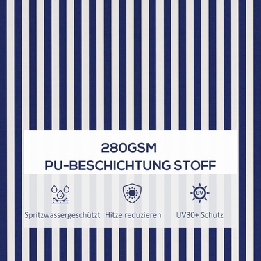 Тент Outsunny Folding Arm з ручною рукояткою, 350 x 300 см, UV30+ Сонцезахисний тент Патіо маркіза з кутом 45-85°, Балконні маркізи з водонепроникним покриттям, Настінне кріплення, Синій+Білий | Аосом