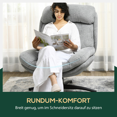 Крісло-реклайнер, поворот на 360 градусів, оксамитова тканина, вбудовані підлокітники, сталеві ніжки, сірий, чорний