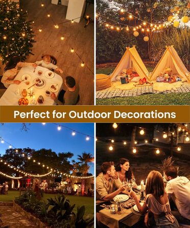 LED гірлянда для вулиці, 20 метрів, G40, 30+2 лампочки, пластик, IP44, вологостійка, для саду, вечірки, тепле світло, 20м, EU