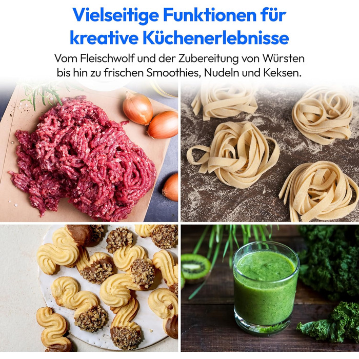 Кухонна машина MEDION Titan: Міксер, м'ясоподрібнювач, 3-в-1, 5 л чаша з нержавіючої сталі, 1200 Вт, натерти, нарізати, цифровий дисплей, 18430