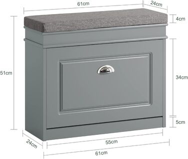 Полка для взуття SoBuy з подушкою для сидіння та місцем для зберігання, вузька, до 150 кг, сірий, 60x51x24 см