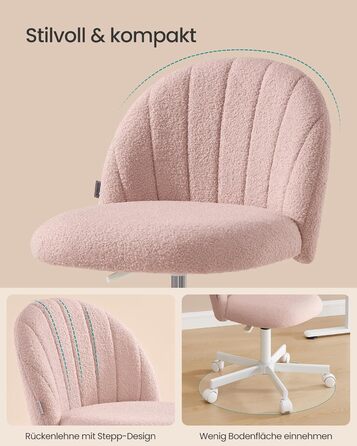 Крісло SONGMICS для дому та офісу, пухнастий стільчик для макіяжу, регульоване по висоті, з м'якою оббивкою, для робочого кабінету, спальні, гардеробної, кремово-білий (пастельно-рожевий)