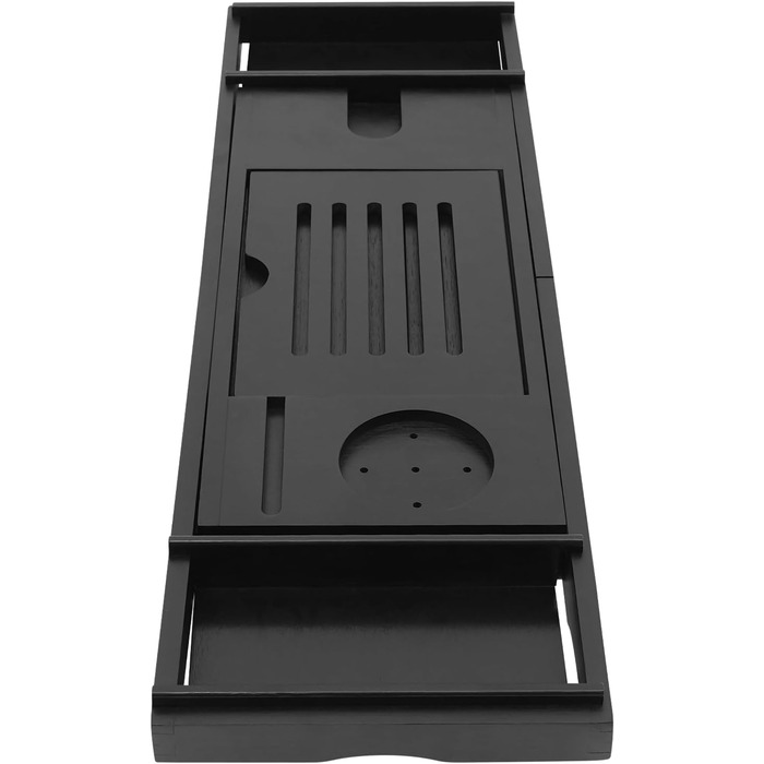 Підставка для ванни з бамбука Czurachel, чорна, регульована (75-111 см), стіл для ванни, піднос для туалетних аксесуарів, бритв та електронних пристроїв