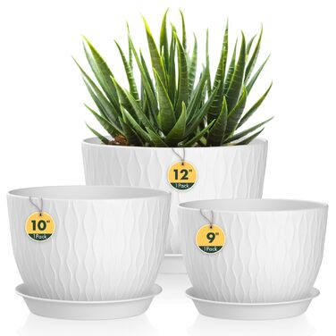 Набір горщиків для квітів з системою поливу (3 шт.) 30/25/22 см, білі