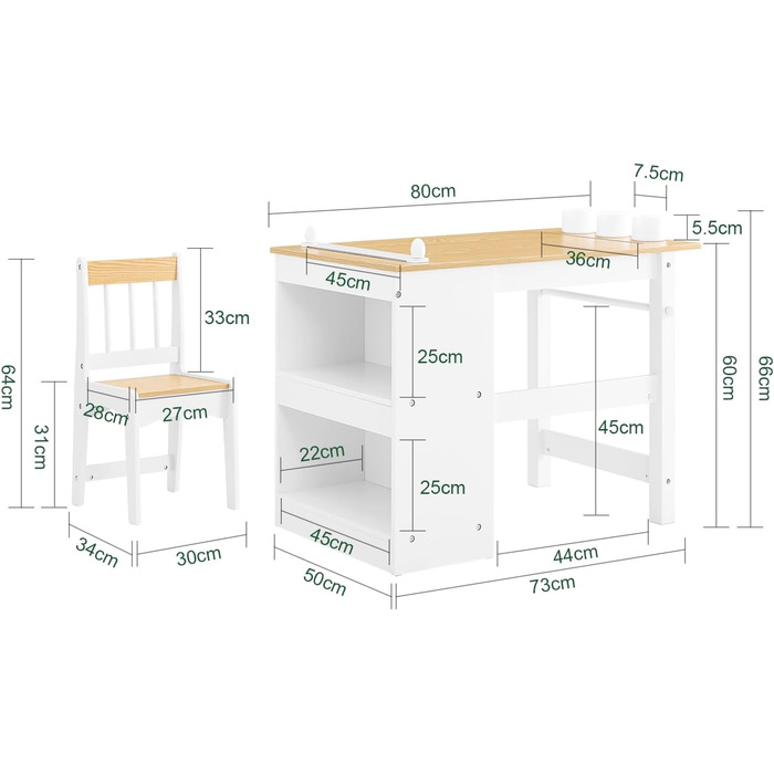 Дитячий стіл SoBuy з табуретом, комплект меблів для дитячої кімнати, ігровий та мальований стіл для дітей, світлий 80x66x50 см KMB60-B (білий-натуральний)