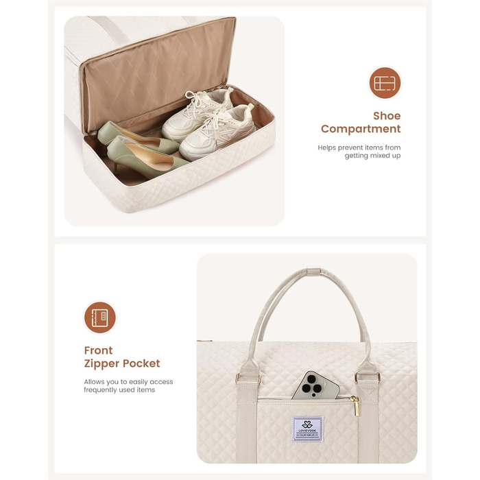 Сумка-органайзер для одягу LOVEVOOK, 53L, 2 шт., бежева. Сумка-рюкзак для подорожей, з містким відділенням для взуття, водонепроникна, для ручної поклажі