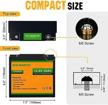 Акумуляторна батарея LiFePO4 30Ah 12V із захистом від низьких температур BMS і 4000-15000 циклів, літієва батарея 1280 Втгод для автофургону, сонячної системи, човна, домогосподарства, комплект сонячних панелей, кемпінг (12,8 В 30 Ач)