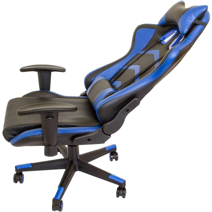 Спочатку ігрове крісло з механізмом гойдання-регульоване по висоті ігрове крісло-обертове ігрове крісло - регульовані по висоті підлокітники-чорно-білі-до 150 кг (чорний / синій)