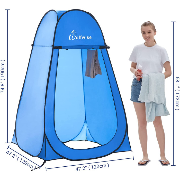 Висувна туалетний намет Wolfwise, намет для переодягання, намет для душу для кемпінгу, Вулична пересувна туалетний намет, намет для зберігання (синя)