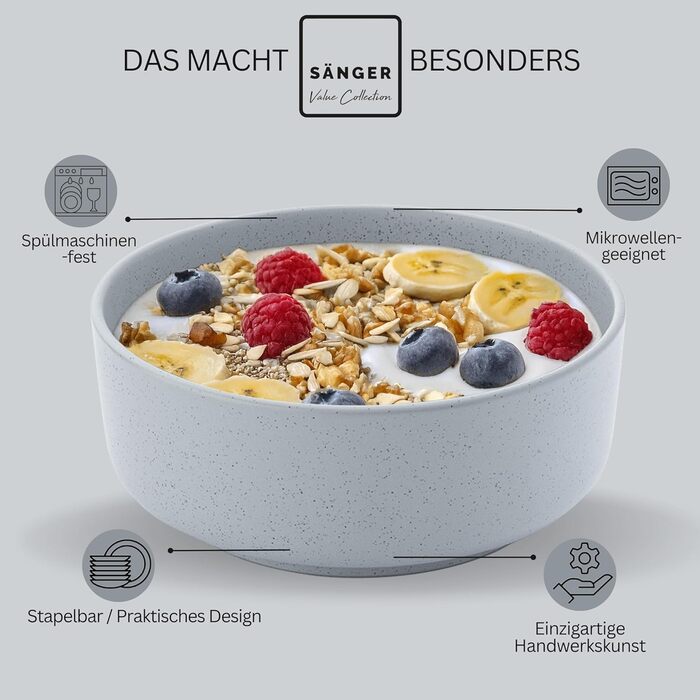 Набір кавових чашок SÄNGER VALUE COLLECTION (6 шт.), 380 мл, блакитно-сірий колір, кераміка, для кави та чаю, мийка в посудомийній машині, підходить для мікрохвильової печі