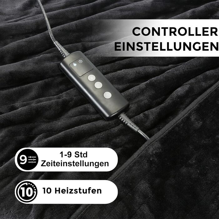 Електрична ковдра PROALLER з регулюванням температури, таймером та автовимкненням (160x130 см, чорна)