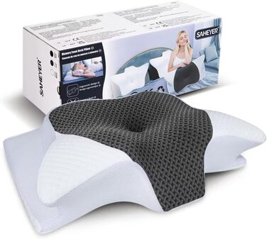 Подушка для шиї Saheyer з Memory Foam, ергономічна ортопедична подушка для сну на боці, покращує якість сну, 70 x 40 x 15/12 см, з чохлом білого та вугільно-сірого кольорів