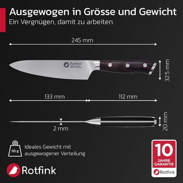Ніж кухарський Messer 18 см, професійний, з нержавіючої сталі, ергономічна ручка з ебенового дерева, кут заточування 15°, подарункова коробка, гарантія 10 років