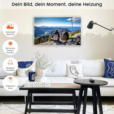 Інфрачервовий обігрівач Könighaus з ТÜV SÜD та 5 роками гарантії (Виготовлено в Німеччині). Можливість завантаження власного зображення. 300W, білий каркас, з термостатом