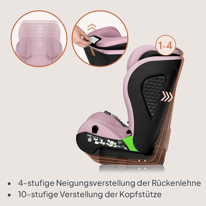 Автокрісло Lionelo NEAL I-Size, група 2/3, 100-150 см, 3-12 років, ISOFIX, регульована підголовник, бічні захисти, підлокітники, стандарт R129