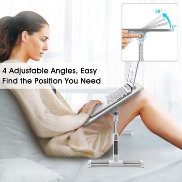 Столик для ноутбука в ліжко, регульований, з ящиком, 60x34 см, бежевий