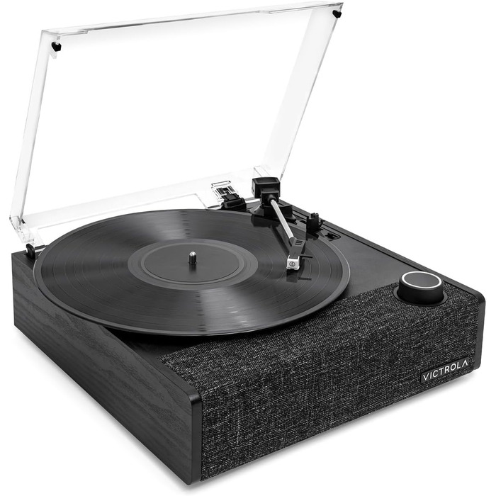 Програвач вінілу Victrola Eastwood II, чорний, з Bluetooth 5.1, вбудованими динаміками, технологією Vinyl-Stream, трьома швидкостями та картриджем Audio Technica AT-3600LA, ретро дизайн