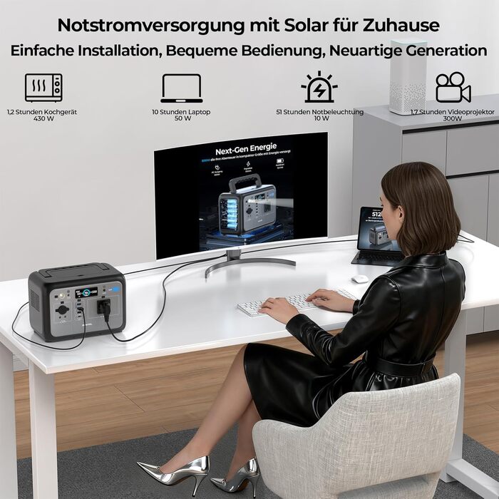 Портативна електростанція OUKITEL 800W з сонярним генератором, 512Wh LiFePO4 акумулятором, USB A/C виходи, 1600W пікова потужність, швидка зарядка, 6кг для кемпінгу, подорожей, відпочинку на природі (P800+200W)