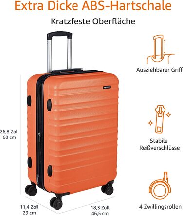 Сумка Domopolis Basics з жорсткою спінінгом, ручна поклажа, розширювана валіза Багаж на коліщатках (помаранчевий, помаранчевий, Одномісний)