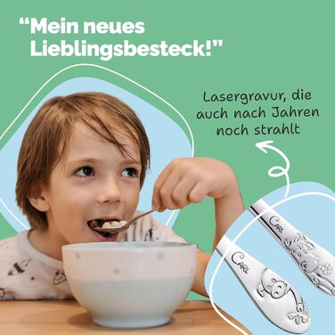 Персоналізований дитячий столовий набір Kinderbesteck з гравіюванням імені – ідеальний подарунок для хлопчика, 3 роки, набір столових приборів з нержавіючої сталі