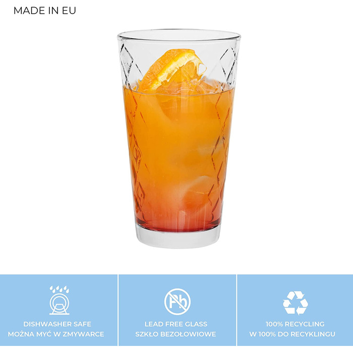 Набір склянок для води та коктейлів TREND FOR HOME Lotte 370 мл, 6 шт. - Longdrink, Highball, для соку, можна мити в посудомийній машині