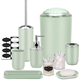 Набір аксесуарів для ванної кімнати IMAVO, зелений, 7 предметів: піднос, щітка для унітазу, сміттєвий бак. Ідеально для декору та як подарунок на новосілля