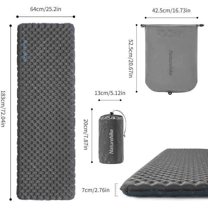Килимок для сну Naturehike Thermal 3.5R ультралегкий 4 сезони (6C) самонадувний, чорний, л