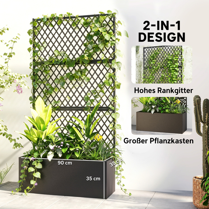МеталевийRaised Bed with Trellis, Outdoor Planting Box with Diamond Lattice Privacy Screen for Flowers