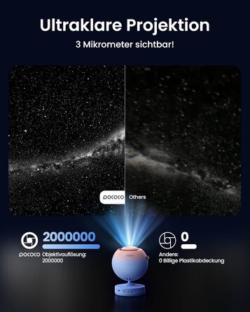 Проєктор зоряного неба POCOCO Sternenhimmel: LED-проектор галактики, планетарій для дітей та дорослих, нічник з ауророю, 2 диски, таймер, рожево-блакитний