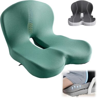 Ортопедичний наповнювач для сидіння з memory foam з підтримкою спини, зелений