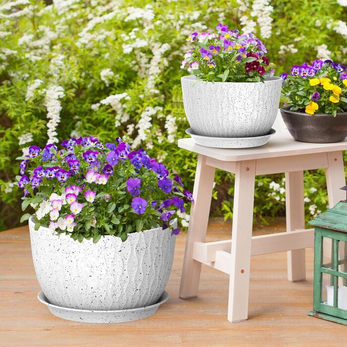 Набір горщиків для квітів з системою поливу (3 шт.), 20.3/17.8/15.2 см, горщики для рослин з піддоном, для дому та балкона, білі з чорними крапками