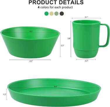 Пластикові набори посуду Greentainer (24 шт. / Легкий і небиткий комплект, набір тарілок, миски,чашки, сервіровка столу на 6 персон, ідеально підходить для дітей і дорослих багаторазового використання (світлий колір)