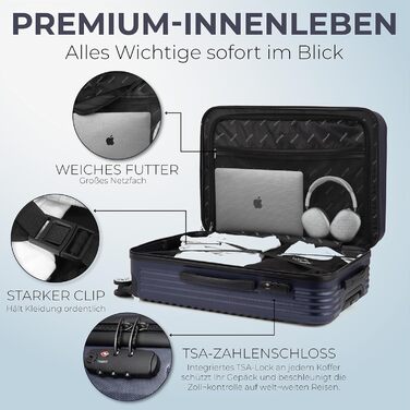 xRace Набір валіз 3 шт. ABS, 20/24/28 дюймів, ручна поклажа, TSA замок, 360° колеса, стійкий до ударів, преміум підкладка (Морська синя)