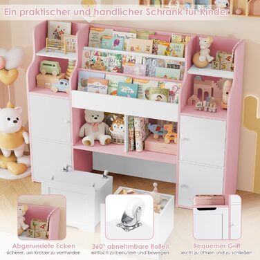 FOREHILL Дитяча полиця-стелаж для іграшок та книг у кімнату з дерева, рожева, 122 x 30 x 100 см