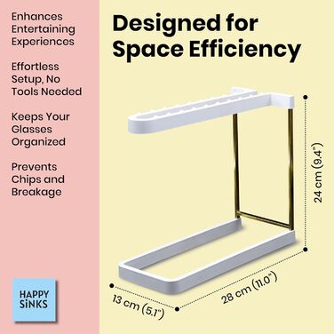 Тримач для келихів для вина Happy Sinks на 3 келихи - посудомийна машина, зберігання та сушіння столу (білий)